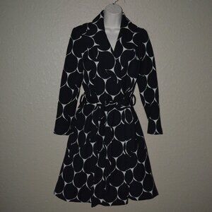 Sz 4 Tracy Reece Black White Print Belted Wool Blend Long Coat